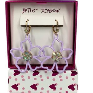NEW Betsey Johnson Lavender Stencil Daisy Floral Dangle Earrings Rhinestones